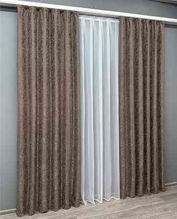 Комплект готових штор VR-Textil Льон мармур Pavliani VO № 1718ш какао 135х270 см 2 шт (39-908) Київ