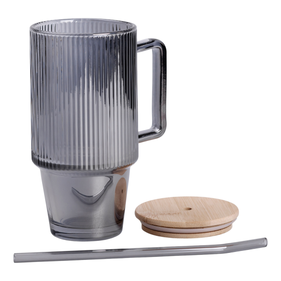 Кружка скляна з кришкою та трубочкою 750 (мл) Сірий HP-19-50 Київ