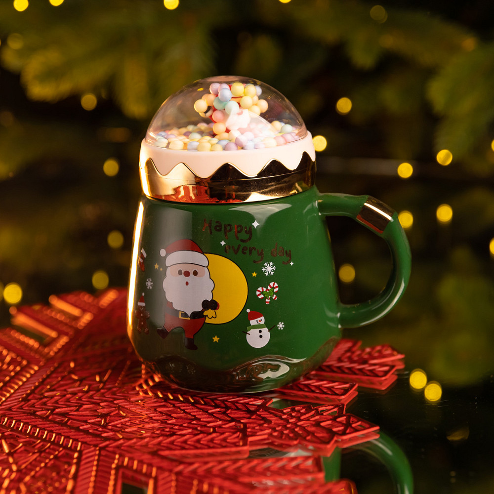 Yiwu Чашка порцелянова з кришкою Christmas 400 (мл) Зелена Yiwu FM-CS-41A Коломыя - изображение 2