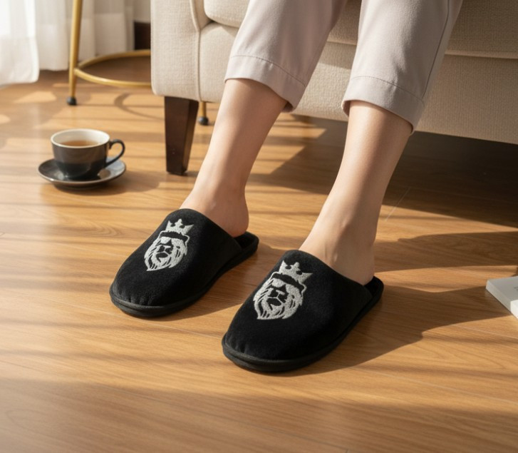 Чоловічі домашні капці 40 р чорні ЛЕВ вишивка Одеса - фото 1