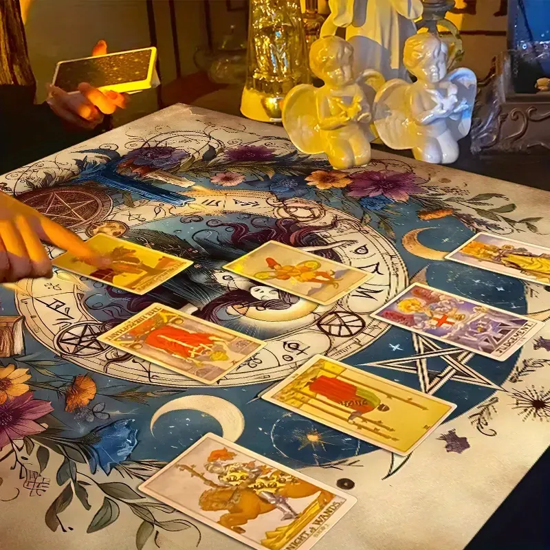 Скатерть для Таро 75×75 см — оккультная алтарная скатерть с ведьмой, лунами и рунами Киев - изображение 3