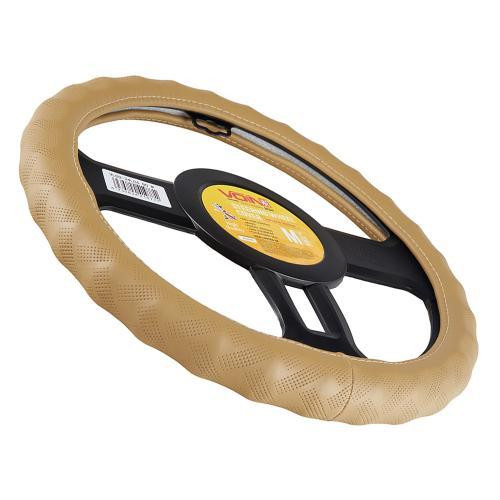 Шкіряний чохол на кермо VLOD-24LC6 BG M бежевий, один шов Харків - фото 6