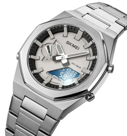 Мужские наручные часы на стальном браслете Skmei 1816 (Серебристый с черным циферблатом) Киев
