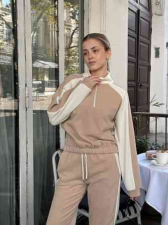 Женский стильный теплый костюм двойка из двустороннего флиса. Бежевий, 46/48 Одесса