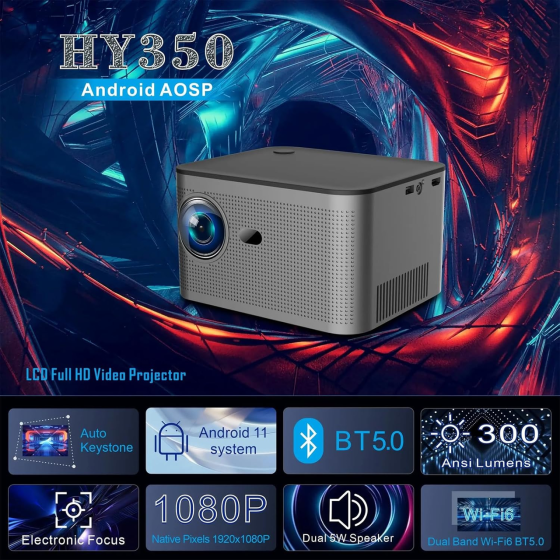 Проектор H96 MAX HY350 FullHD 1080P Smart TV Android 11 2/32GB WiFi6 Bluetooth 300AL Grey: Кинотеатр в вашей ладони Киев