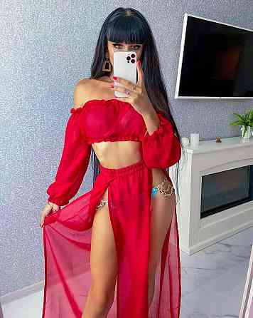 Женский яркий пляжный костюм двойка: топ и штаны шифон Красный Одесса