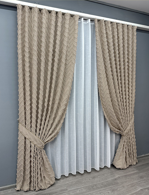 Комплект штор VR-Textil Лен Букле № 1812ш Бежевый 150х270 см 2 шт (33-0794) Киев - изображение 3
