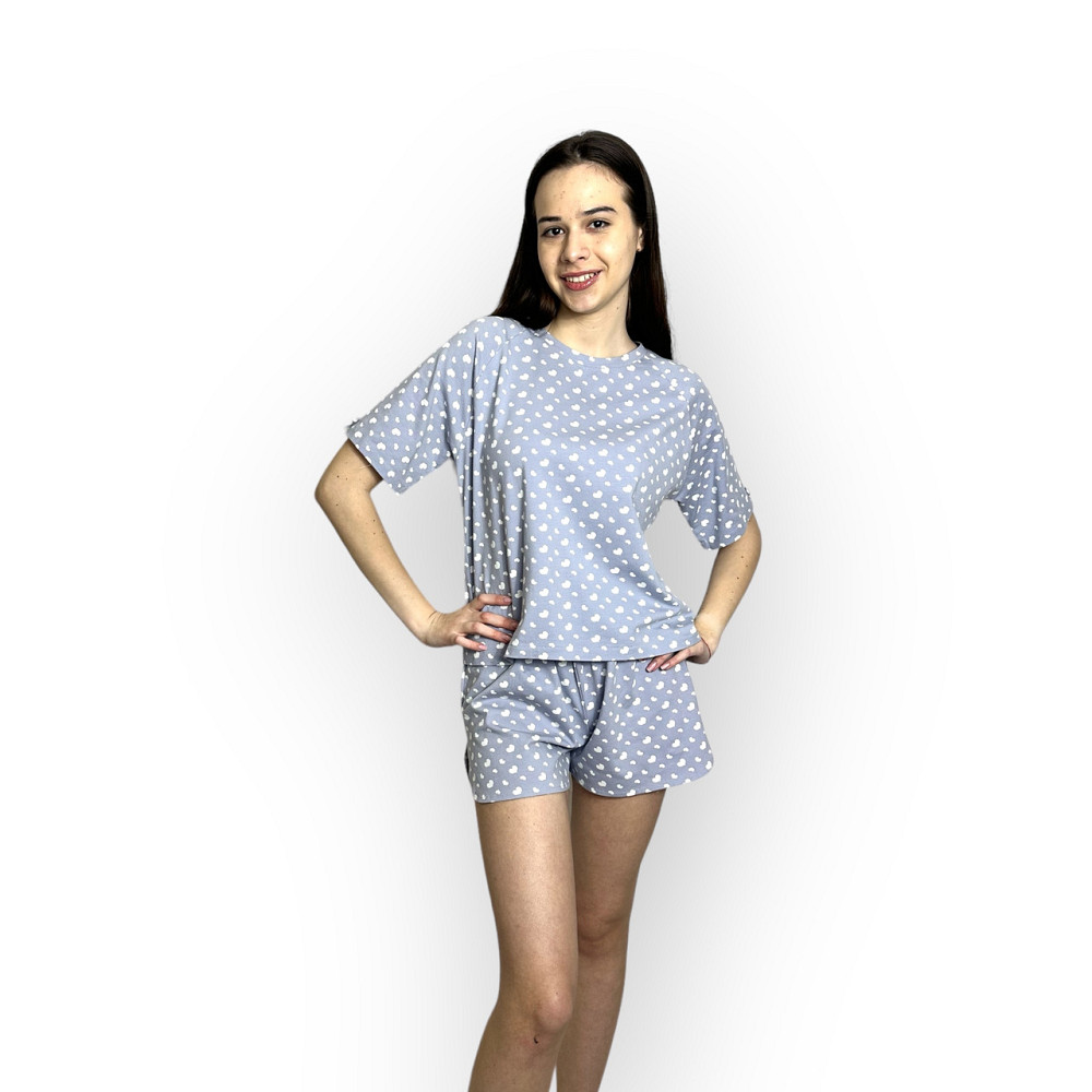 Пижама с шортами женская Белый Сердечки Светло-серый S/M Харьков - изображение 1