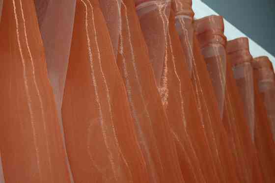 Кухонные шторки VR-Textil № 101к с подвязками терракотовый с белым 320х170 см (52-0414) Киев