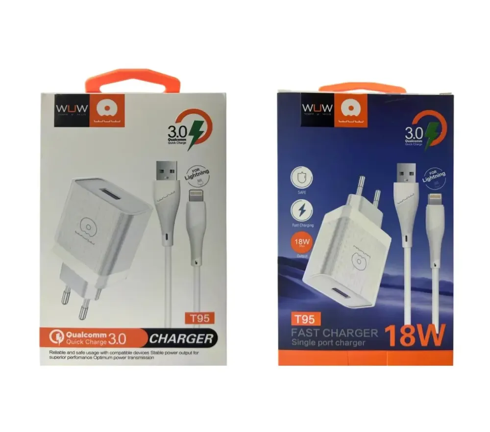 Зарядний пристрій 220В 5В/9В/12В 18Вт QC3.0 USBx1 з кабелем USB - Lightning WUW-T95 для портативних пристроїв Одеса - фото 2