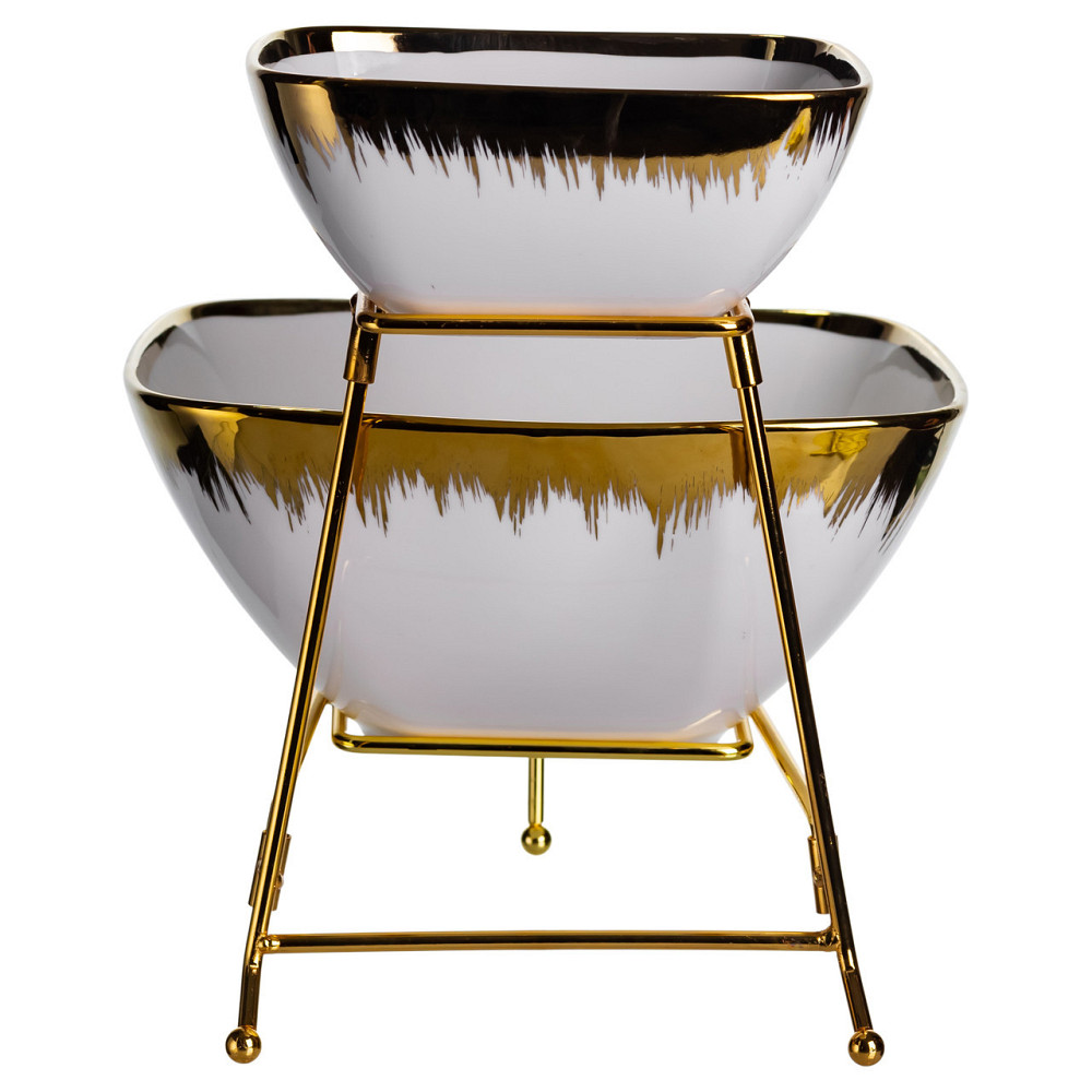 Фруктовница на 2 яруса фуршетная стойка для закусок 31×23×25 (см) конфетница Белая с золотом 2558-1 Киев - изображение 6