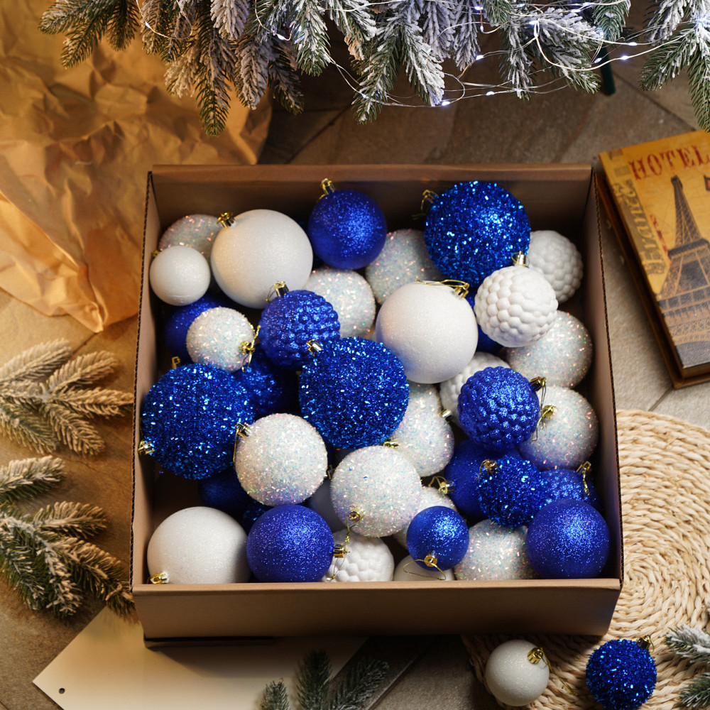 Набор новогодних игрушек на елку «Блеск» 40 шт Синий елочные игрушки шарики украшения для елки Киев - изображение 2