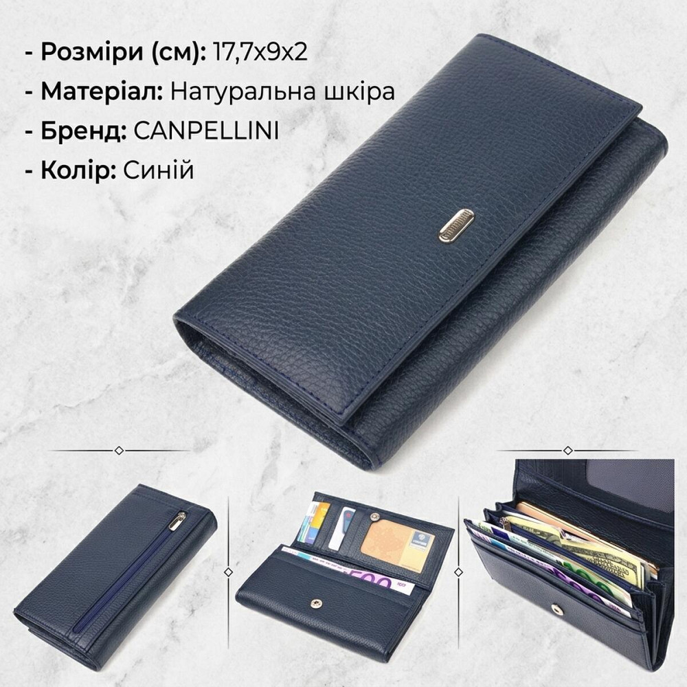 Практичний жіночий гаманець із натуральної зернистої шкіри CANPELLINI 21659 Синій Київ - фото 13