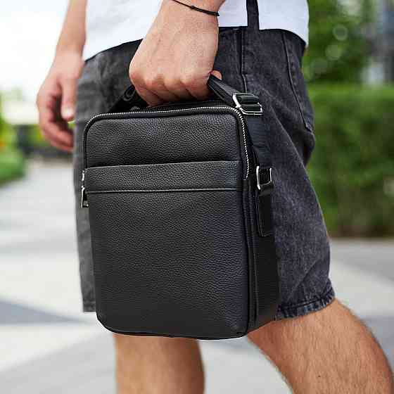 Мужской классический большой мессенджер из натуральной кожи черный Tiding Bag Киев