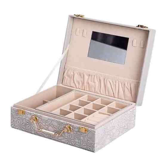 Yiwu Скринька для прикрас з еко шкіри 2 яруси із дзеркалом органайзер для ювелірних виробів HP- Коломыя