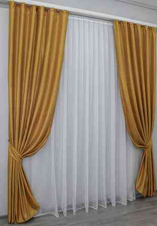 Комплект готових штор VR-Textil Жакард № 354ш Золотистий 150х270 см 2 шт (30-092) Київ