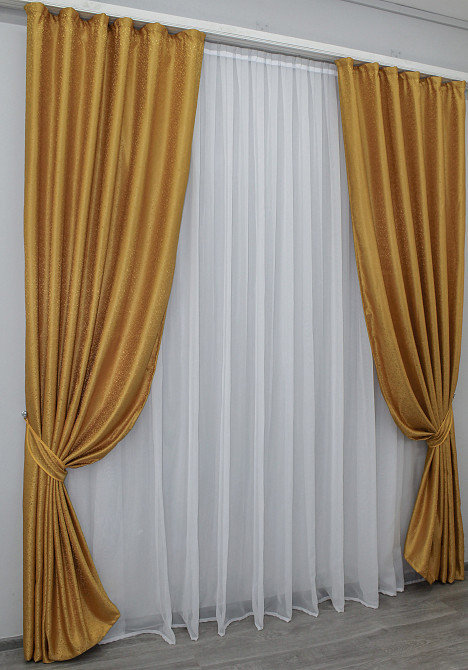 Комплект готових штор VR-Textil Жакард № 354ш Золотистий 150х270 см 2 шт (30-092) Київ - фото 3