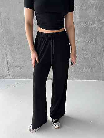 Женский прогулочный костюм двойка: футболка и штаны вискоза 42/44, Черный Одесса