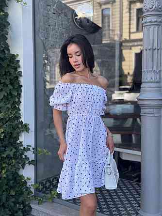 Жіноче романтичне легке принтоване плаття з відкритими плечима муслін Білий, 42/44 Одеса