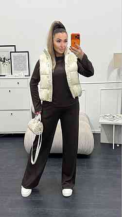 Женский базовый костюм двойка: лонгслив и штаны трикотажный рубчик Шоколадный, 40/42 Одесса