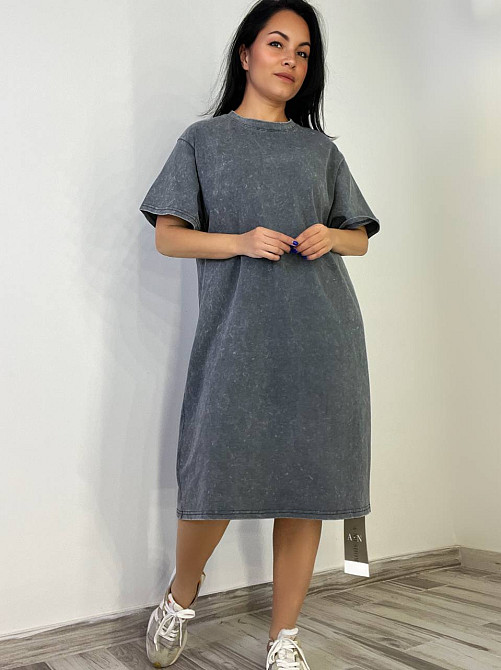 Платье-футболка женское A-N 2666-1 тай-дай оверсайз, серый, one size Киев - изображение 5