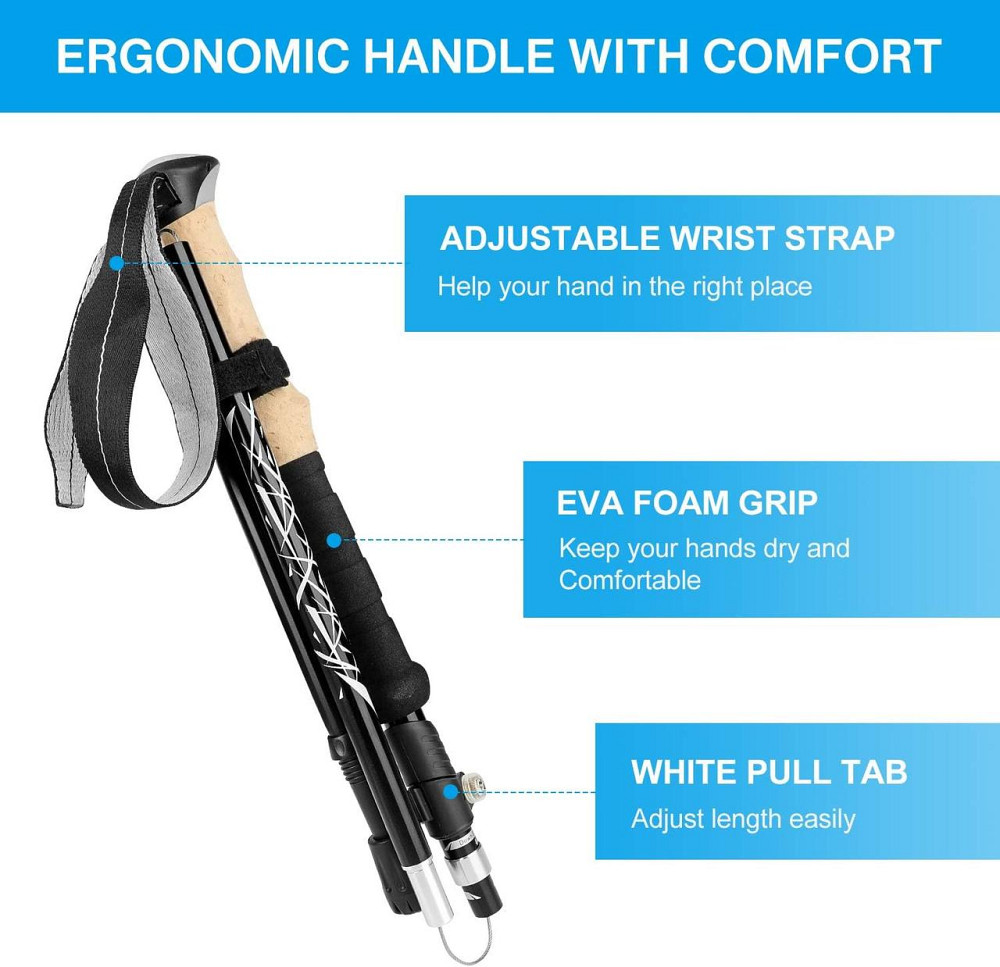 Туристичні трекінгові палиці складані комплект 2 шт, скандинавські палиці для ходьби легкі алюмінієві, чорні для походу альпінізму Київ - фото 4