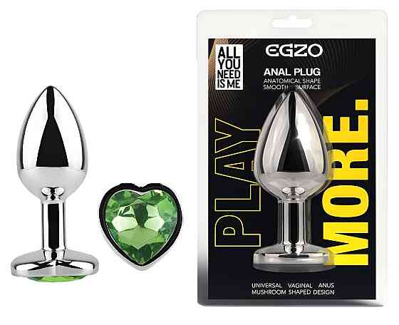 Анальна пробка з кристалом EGZO - Silver Heart Plug Green size S Sex Aura Київ