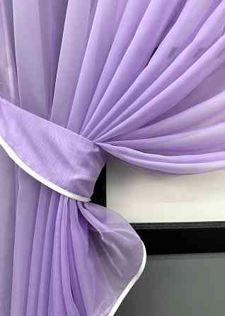 Кухонные шторки VR-Textil № 101к с подвязками сиреневый с белым 330х170 см (52-1196) Киев