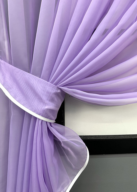 Кухонні шторки VR-Textil № 101к з підв'язками бузковий з білим 330х170 см (52-1196) Київ - фото 3