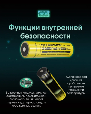 Акумулятор Li-Ion 18650 Nitecore NL1836 3.6V 3600mAh захищений (Жовтий) Вінниця - фото 8