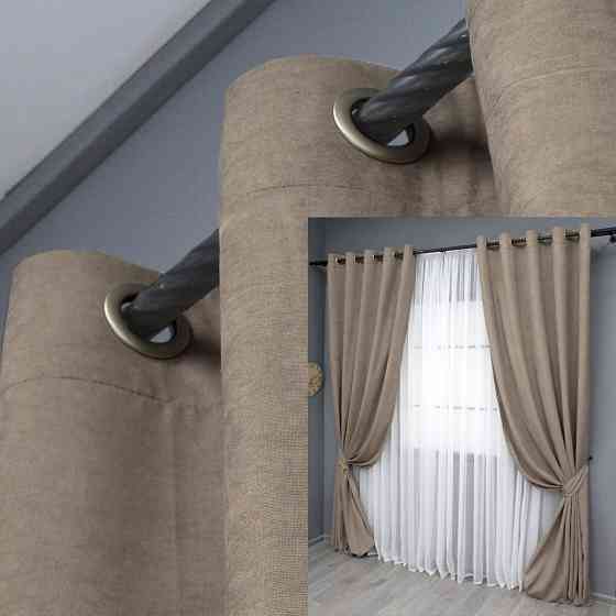 Комплект штор на люверсах VR-Textil Мікровелюр Petek № 1487ш 150х270 см 2 шт Какао (37-0212) Київ