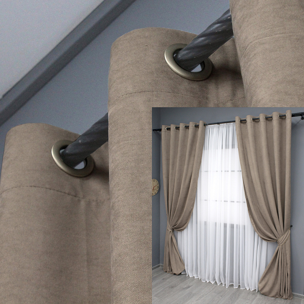 Комплект штор на люверсах VR-Textil Мікровелюр Petek № 1487ш 150х270 см 2 шт Какао (37-0212) Київ - фото 1
