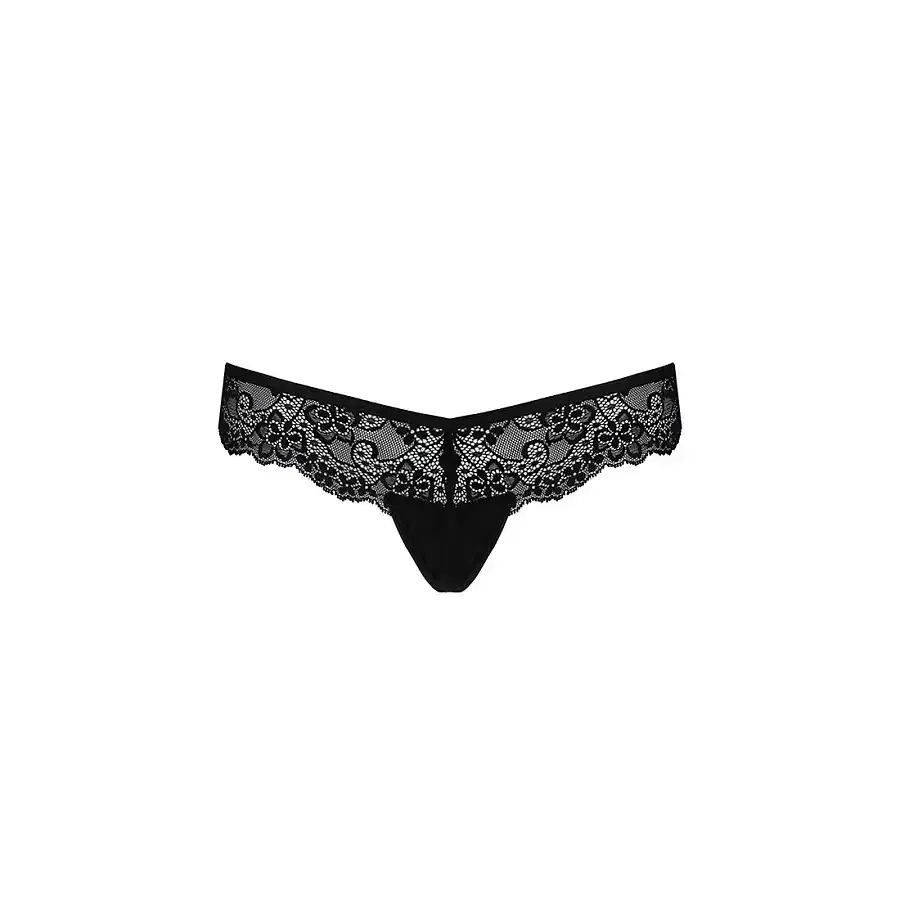 Мереживні трусики-танга з атласним бантиком Passion NAJA THONG L/XL, black Львів - фото 5