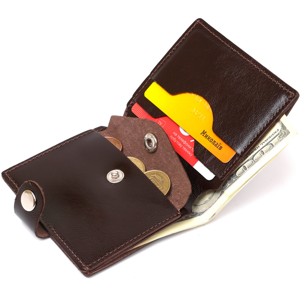 Стильне шкіряне портмоне для чоловіків Shvigel 16485 Коричневий Київ - фото 4