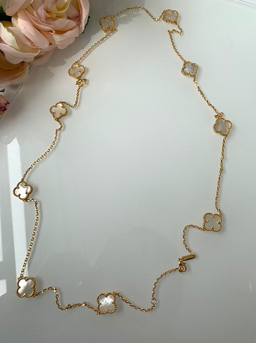 Брендовая подвеска в стиле Ван Клиф покрытие золотом, перламутр (10 клеверов) Одесса - изображение 2