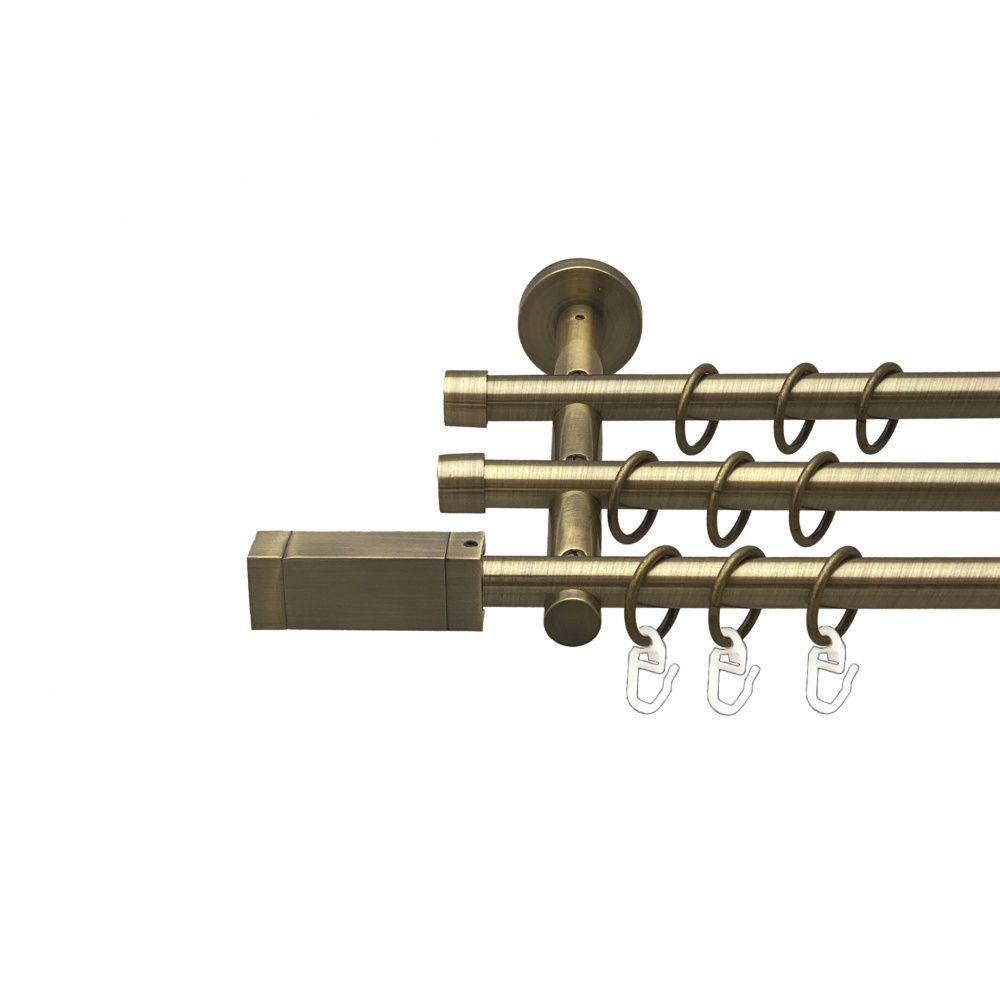 Карниз Orvit Квадро металевий трирядний циліндр (20 см) гладка труба кільце металеве Антик 16\16\16 мм 300 см (00-00015736) Львів - фото 1