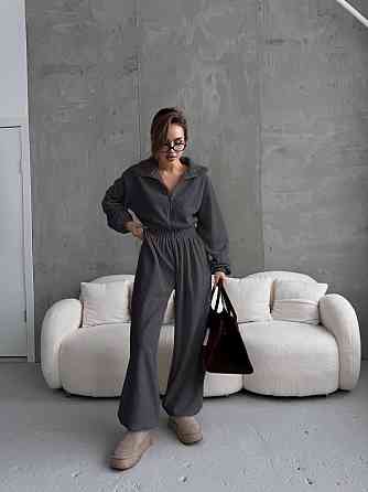 Жіночий теплий оверсайз комбінезон Фліс Полар Графіт Одеса