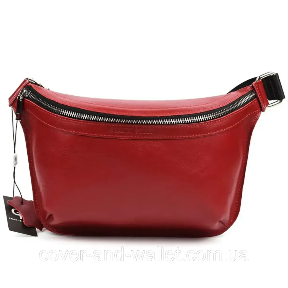 Женская поясная сумка бананка красного цвета из итальянской кожи Grande Pelle 743660 Киев - изображение 1
