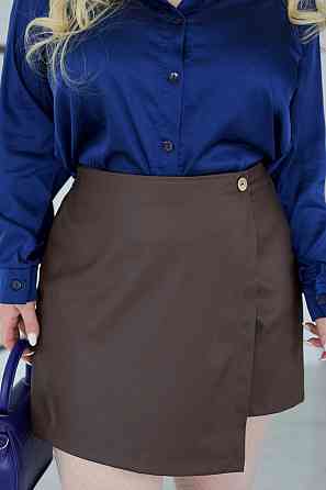 Шкіряна міні спідниця-шорти на запах "Ora" | Батал Шоколадний, 50-52 Київ