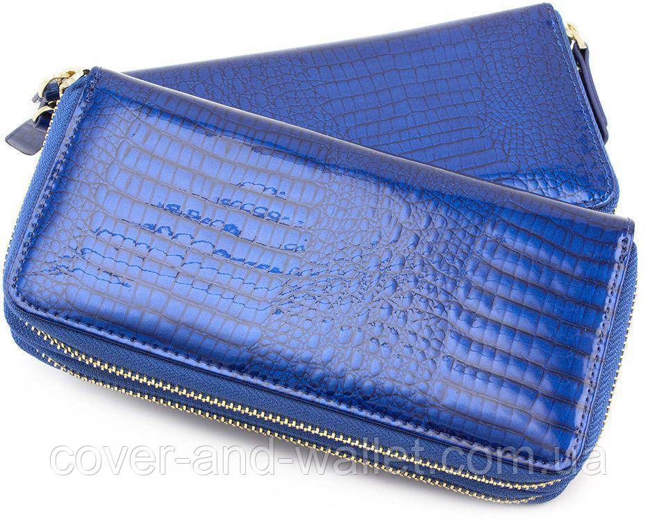 Жіночий лаковий шкіряний гаманець на дві блискавки синього кольору ST Київ - фото 3