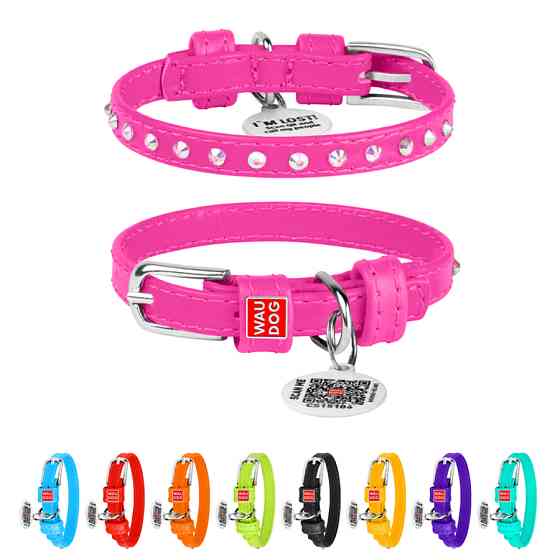 Нашийник для собак шкіряний WAUDOG Glamour з QR паспортом, з клейовими стразами, Ш 9 мм, Дов 18 Коломия