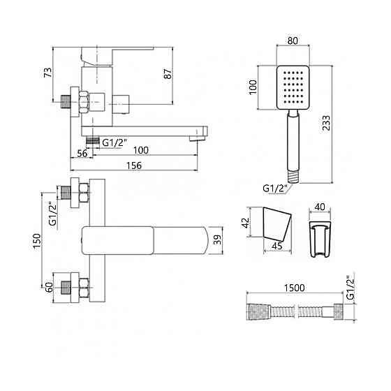 Смеситель для ванны Lidz Kubis 006 с поворотным изливом (c душевым гарнитуром) (k35) LDKUB006NKS28536 Nickel Киев
