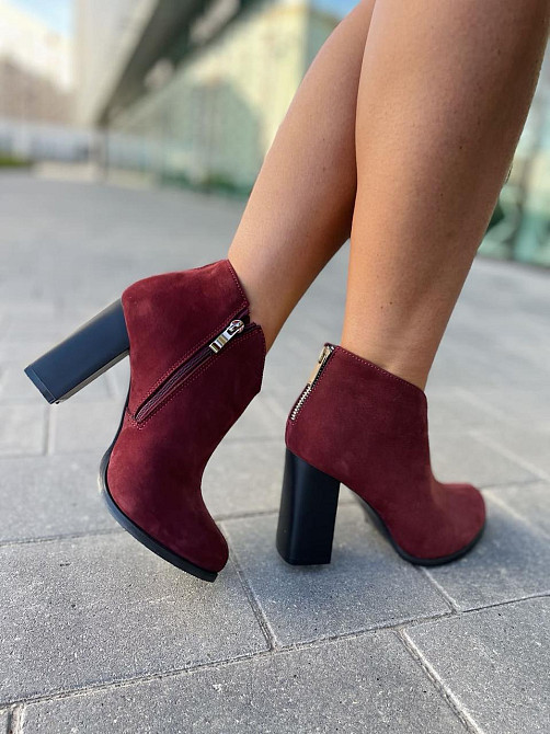 Женские ботинки 95з бордовые натуральная замша высота каблука 9см размер 37р. (1213) Коломия - фото 1