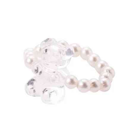 Кольцо с мишкой прозрачное с бусинками, размер универсальный Киев