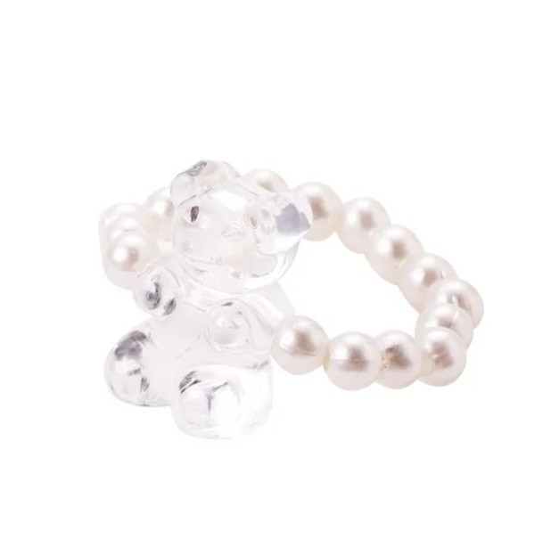 Кольцо с мишкой прозрачное с бусинками, размер универсальный Киев - изображение 2