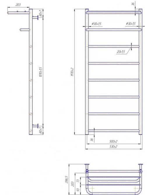 Полотенцесушитель водяной Mario INOX Отель 1170х530/500 с полкой Киев - изображение 4