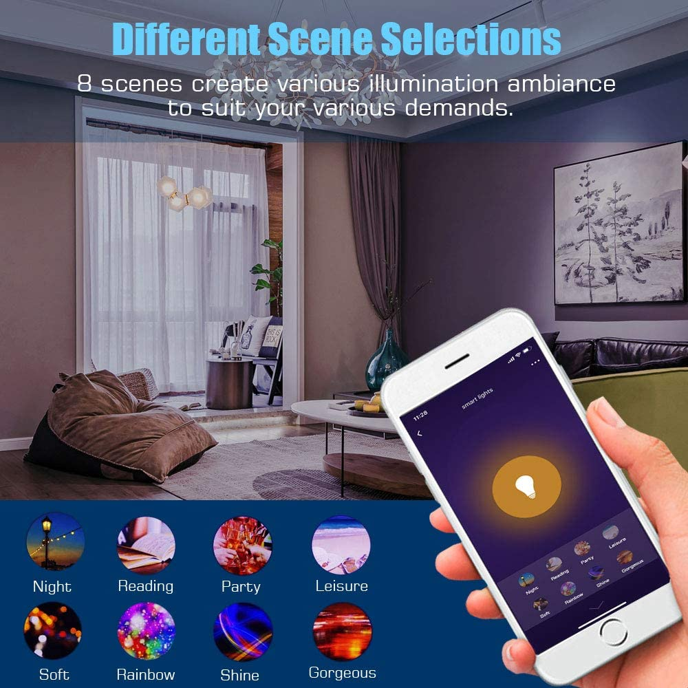 Розумні Wi-Fi LED лампи MoKo (2 шт, E27, 9 Вт), RGB + тепле світло, голосове керування Alexa/Google, Концентратор не потрібен Київ - фото 5