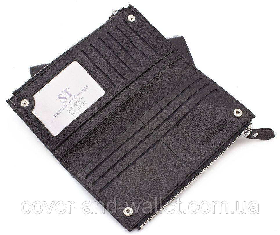 Шкіряний гаманець під купюри і картки чорного кольору ST 420 Київ - фото 4