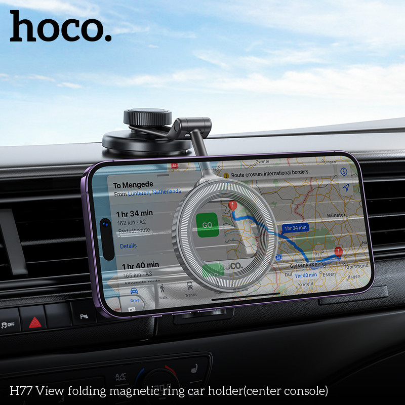 Автомобильный держатель для телефона HOCO H77 View folding magnetic ring car holder (center console) Black Metal Gray Одесса - изображение 8