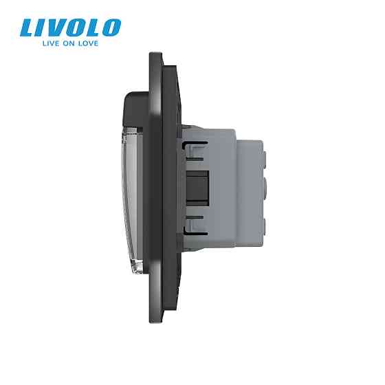 LIVOLO Електрична розетка вологозахисна з кришкою IP44 з заземленням, LIVOLO, чорна, скляна мат Коломия